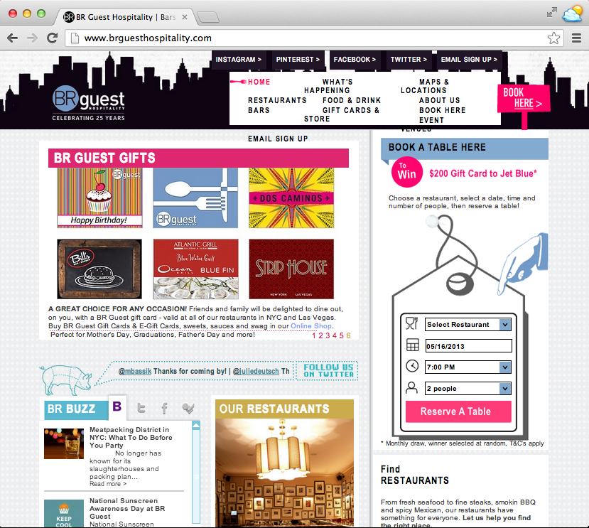 B.R. Guest website start page - restaurant web design for conversion